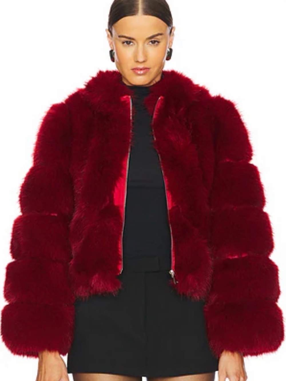 Adrienne Landau Icon Faux Fur Hooded Jacket Goji Berry